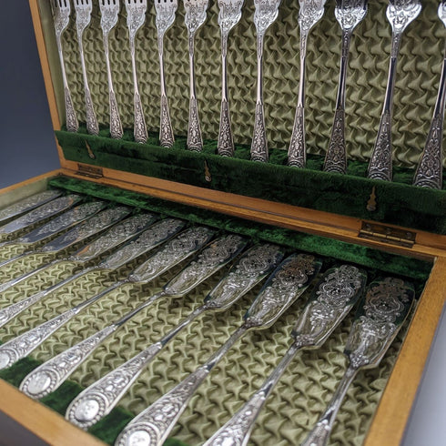 英國古董銀盤魚餐具 12 對套裝盒裝 Cooper Brothers